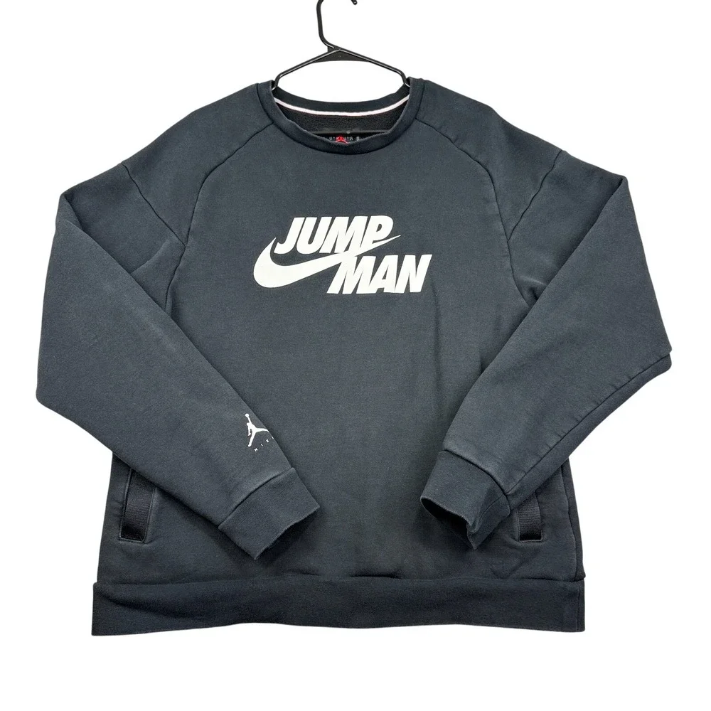 Jordan Jumpman Crewneck Sweatshirt Mens Large Black White‎ Logo Pockets